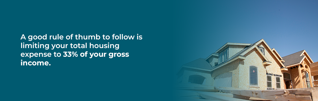 A good rule of thumb to follow is limiting your total housing expense to 33% of your gross income.